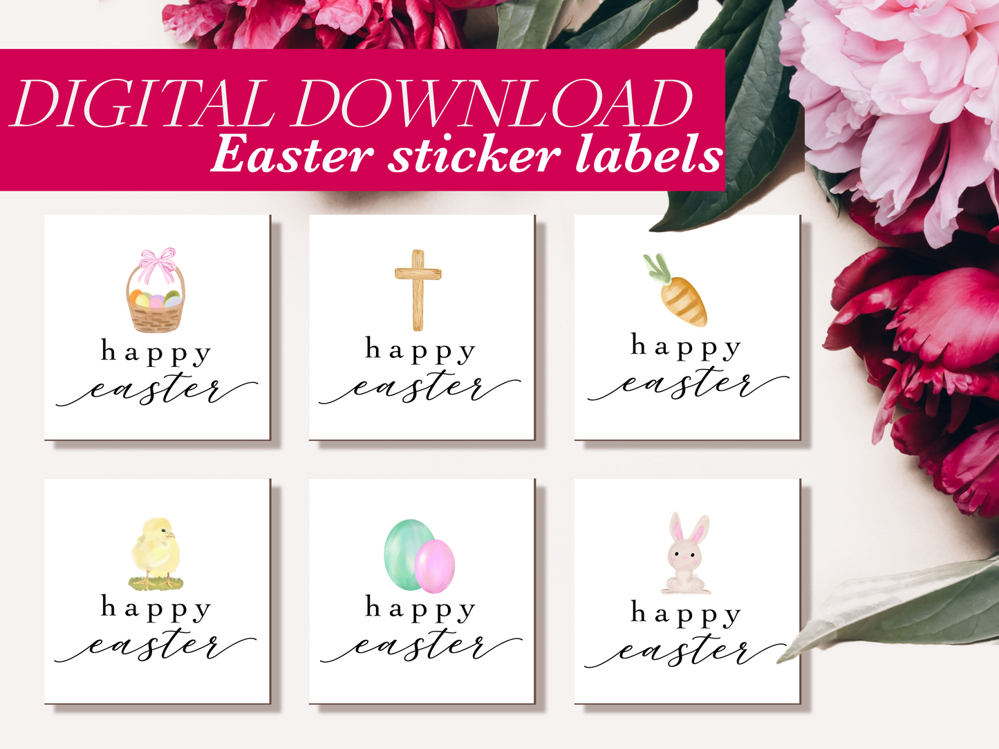 Digital Download - Happy Easter Stickers, Easter Sticker Label, Easter Sticker Gift Tag, Downloadable Easter Sticker Gift Tag, Avery Label Easter Watercolor Gift Tag