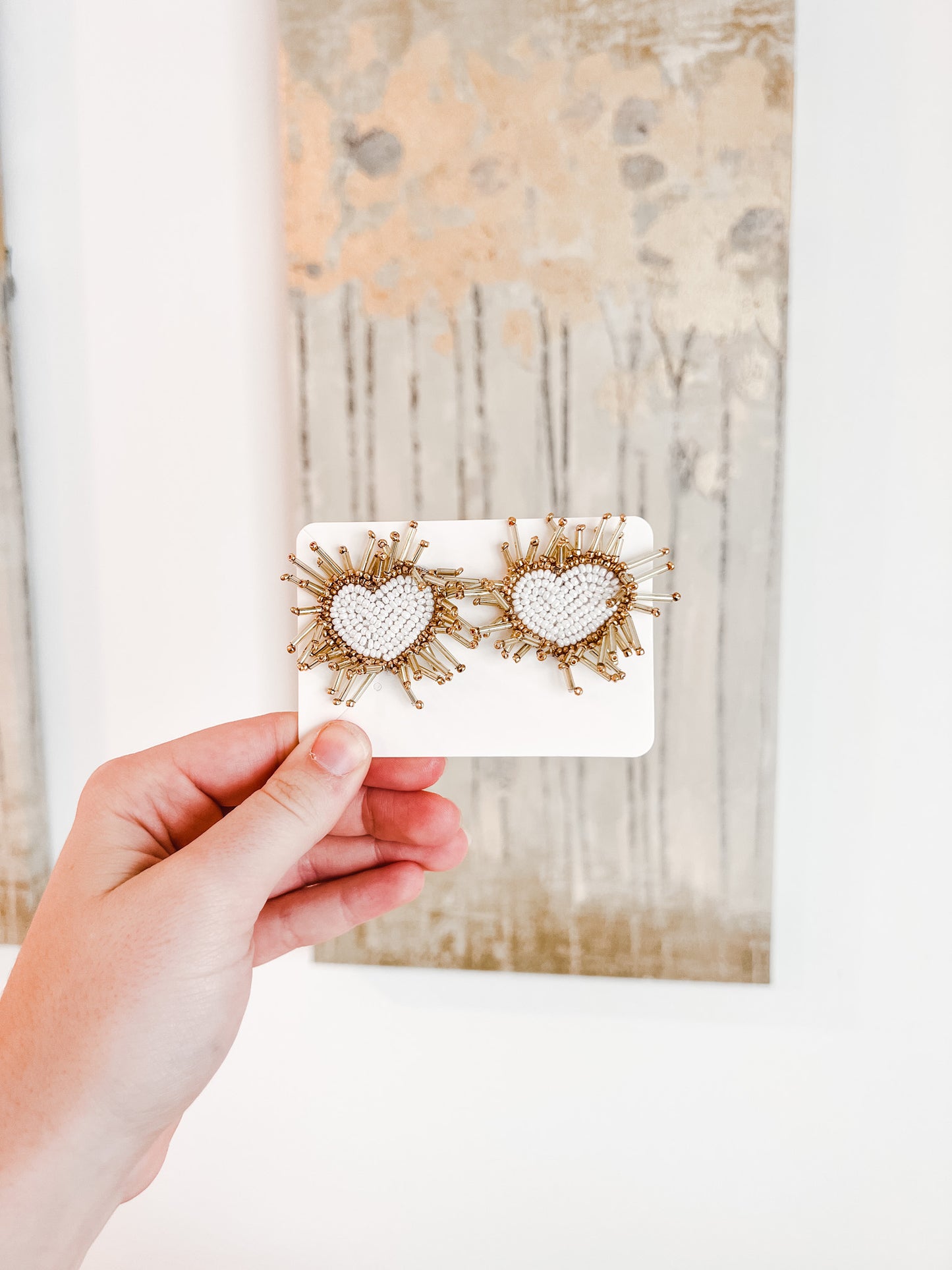 White Beaded Hearts Earrings | Valentine's Earrings | Heart Vday Earrings