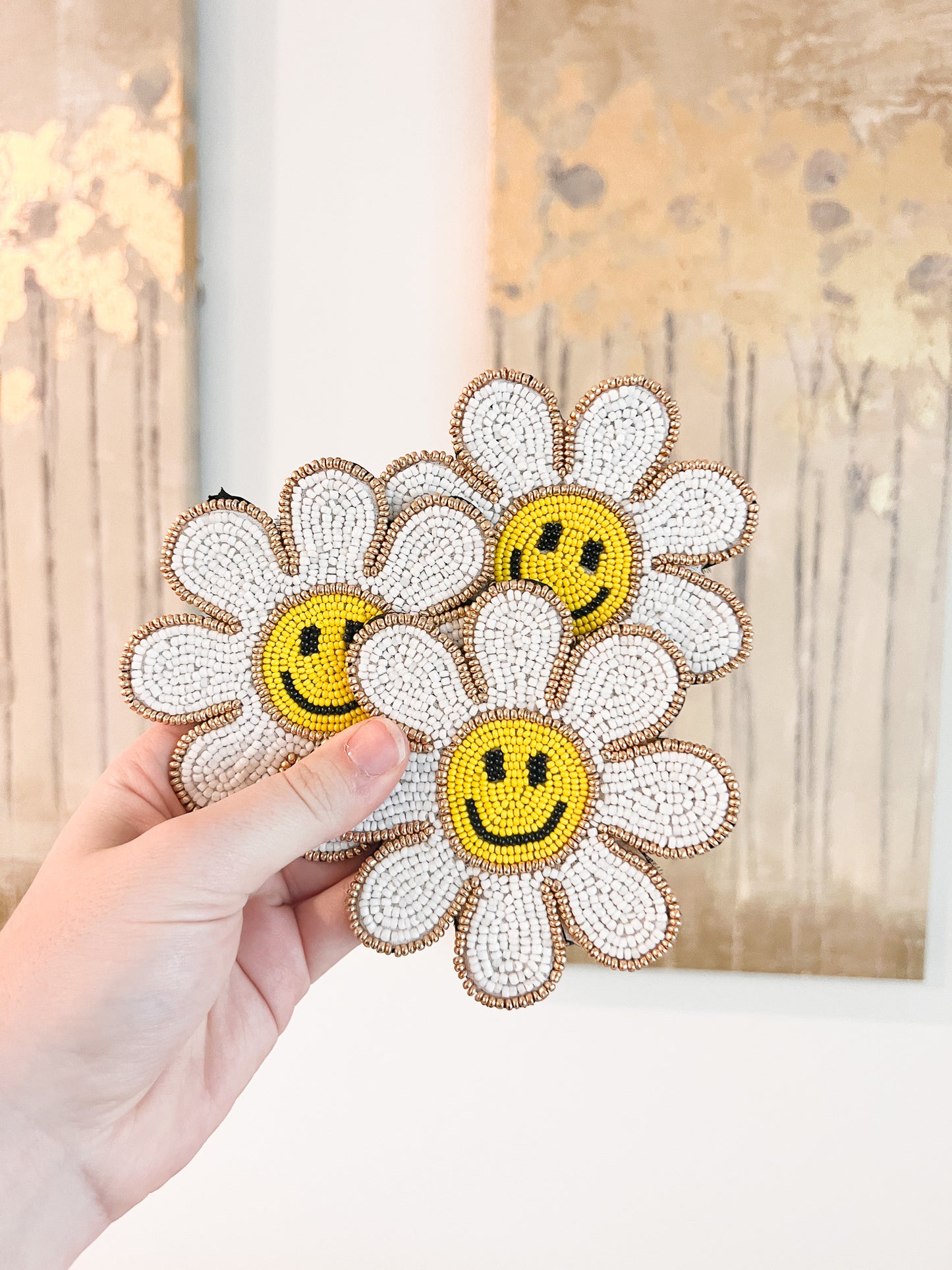 Beaded Smiley Face Flower Coaster