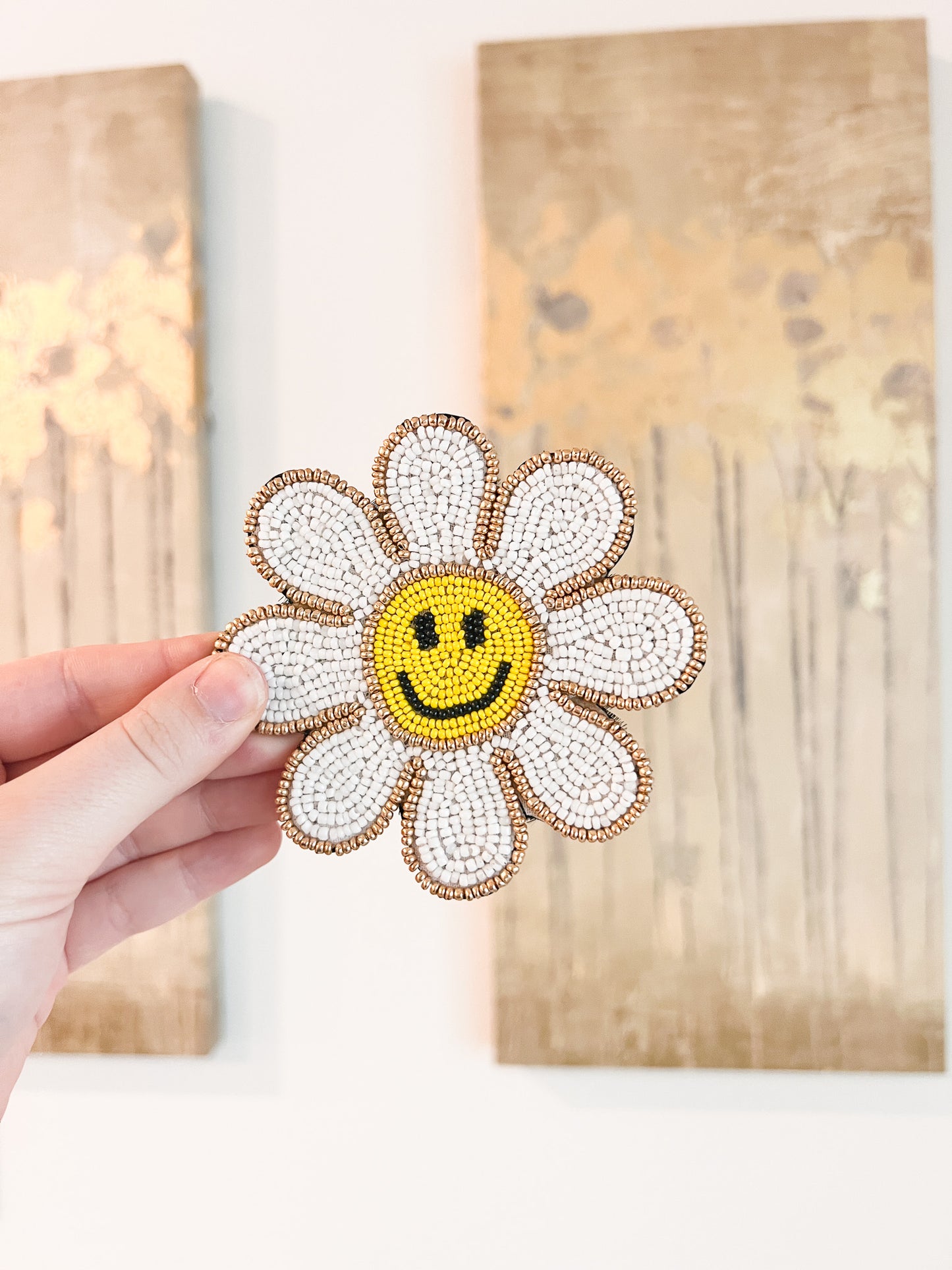 Beaded Smiley Face Flower Coaster