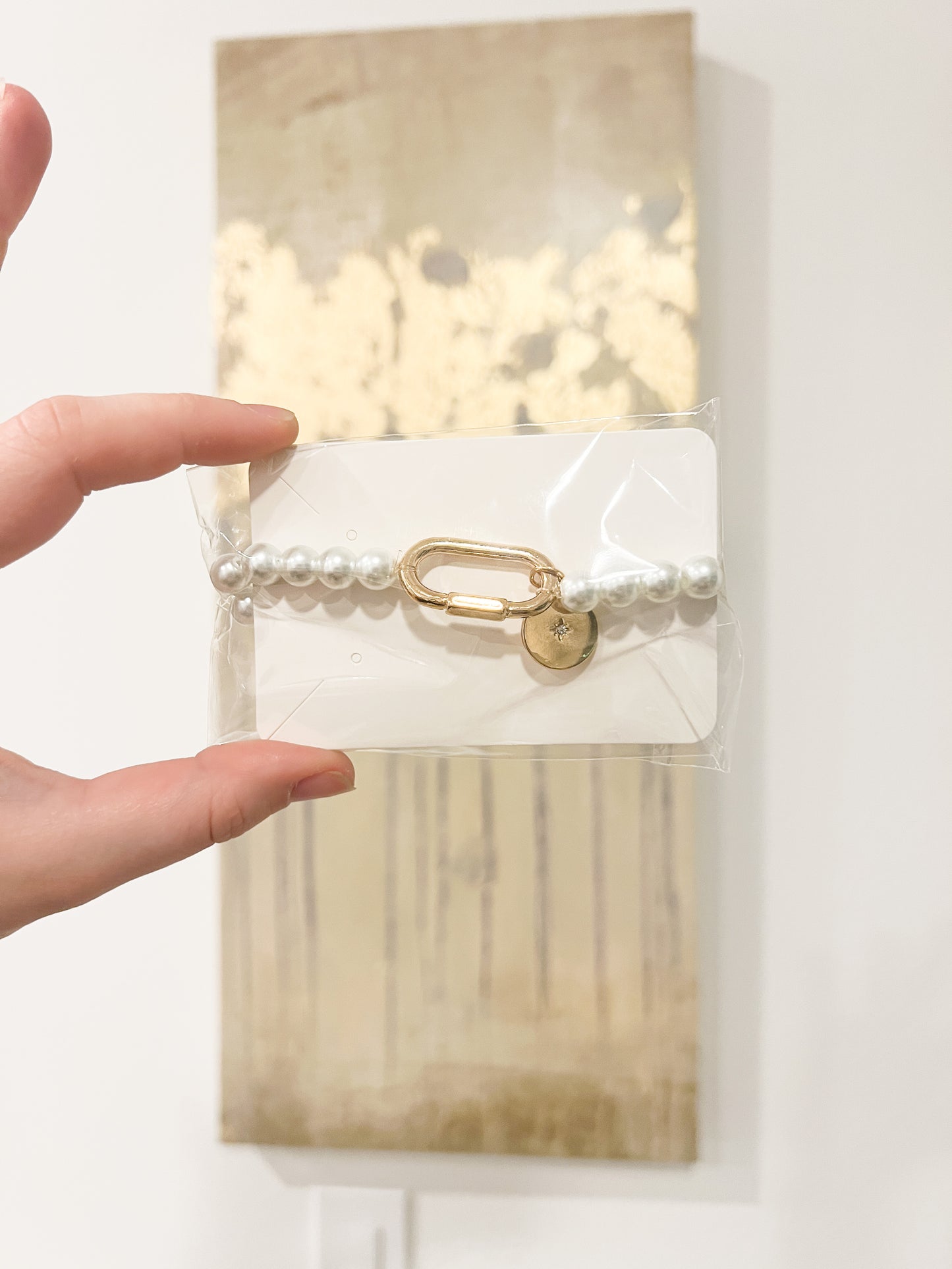 Gold + Pearl Carabiner Bracelet