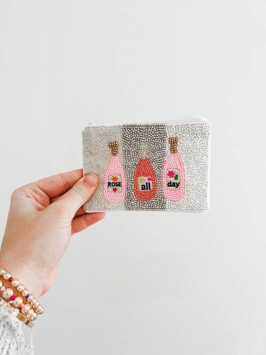 Rosé All Day Beaded Zip Pouch