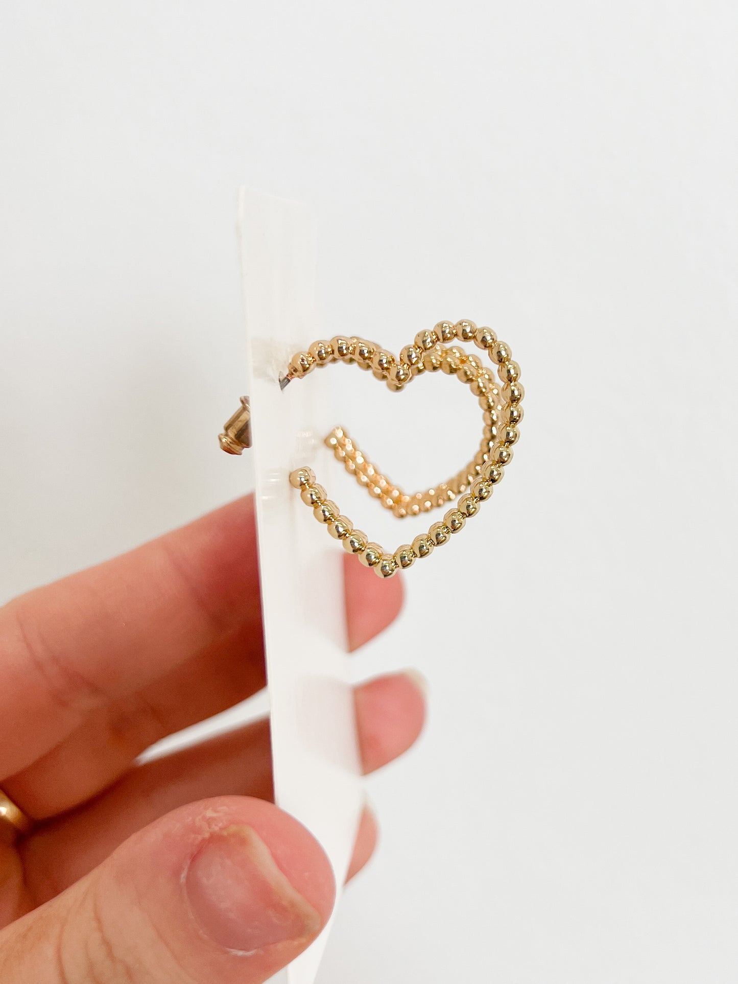 Gold Heart Valentine's Earrings, Gold Heart Hoop Earrings, Gold Ball Heart Earrings