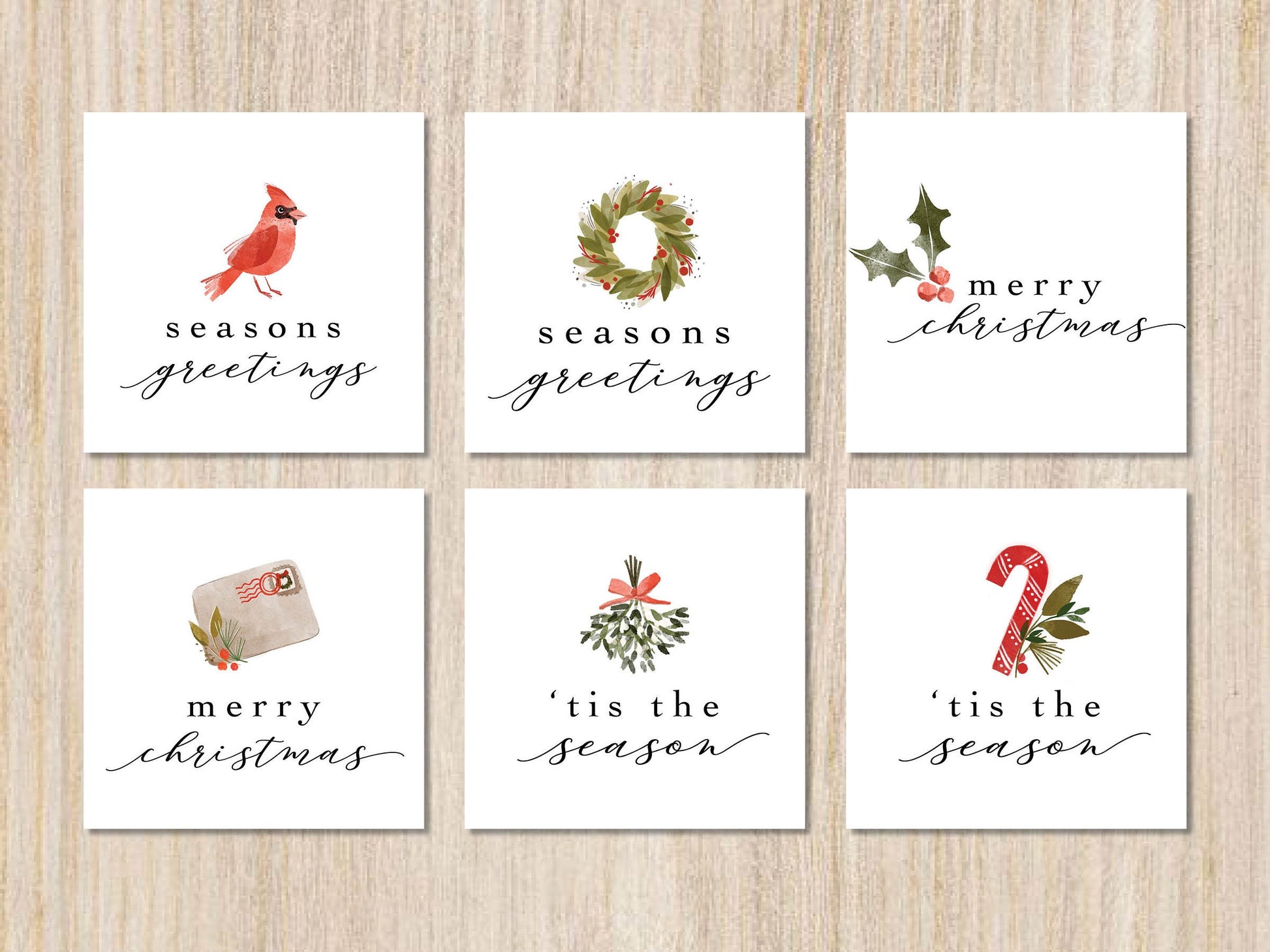 Seasons Greetings Sticker Pack, Watercolor Christmas Sticker Sheet, Xmas Gift Tag and Stickers, Holiday Gift Tag, Merry Christmas Stickers