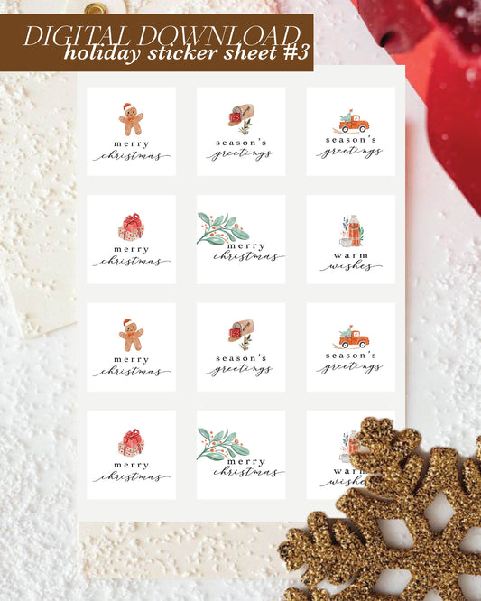 Printable Sticker Pack, Gingerbread Christmas Sticker Sheet Digital Download, Watercolor Christmas Stickers, Avery Printable Xmas Stickers