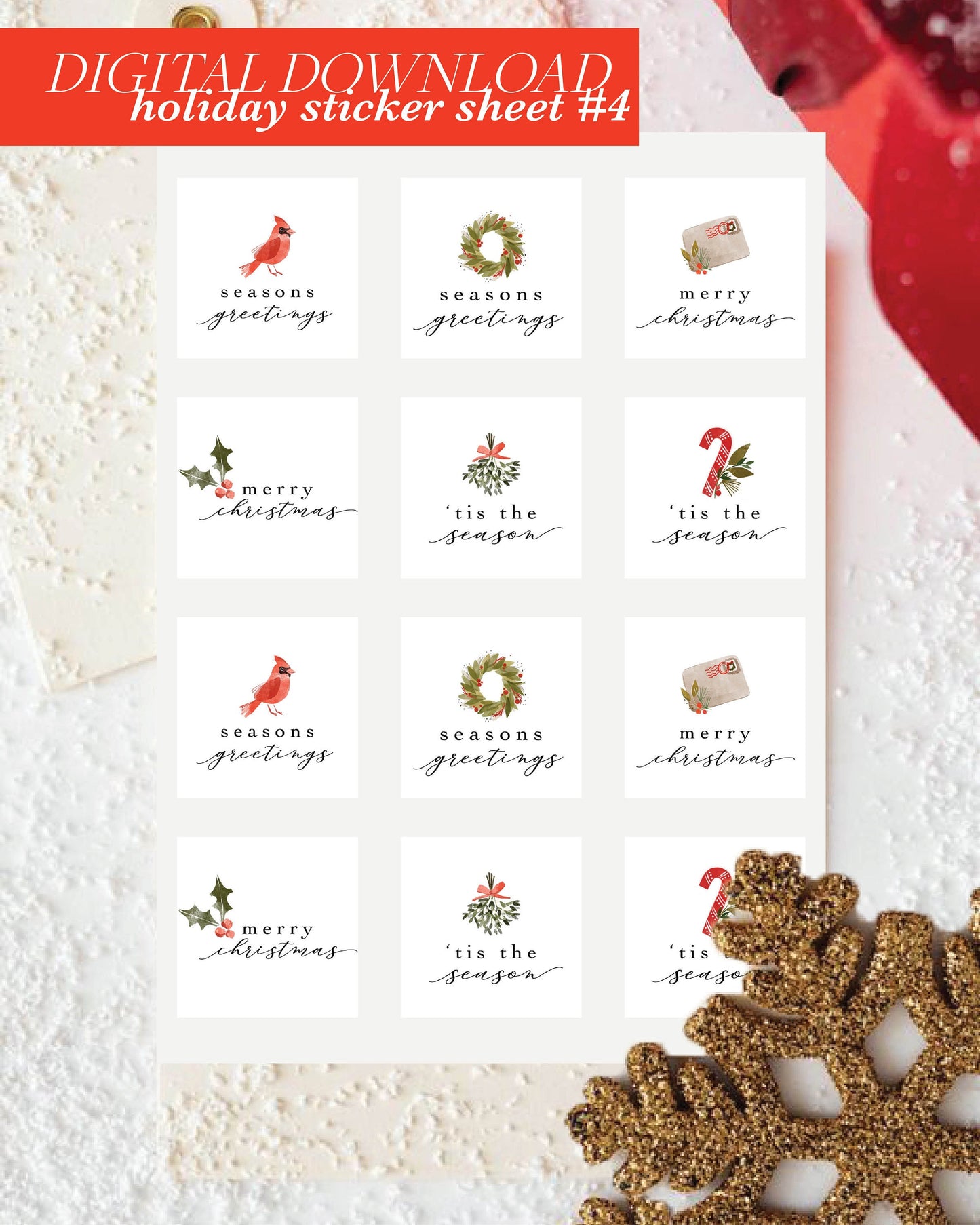 Holiday Sticker Pack #4 - Seasons Greetings (digital download)