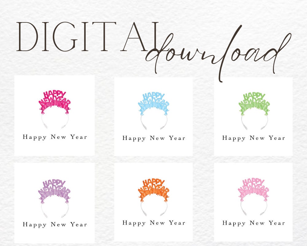 Foil New Year's Headbands Digital Download Stickers New Years Gift Tags 2023 New Years Watercolor Illustration Gift Tag/Sticker NYE Headband
