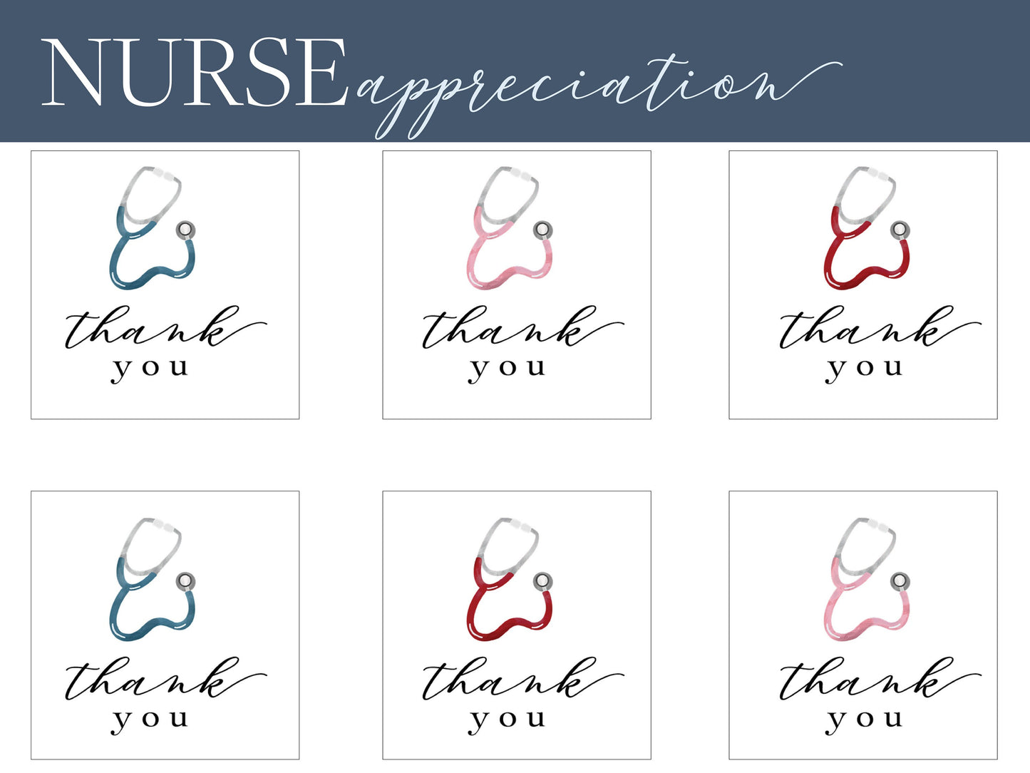 Nurse Appreciation Stickers (sheet of 6), Watercolor Nurse Appreciation Gift Thank You Tags, Nurse Gift Tags, Watercolor Stethoscope