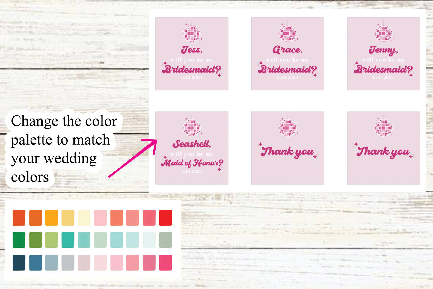 Bridesmaid Proposal (stickers only - sheet of 6) Bridesmaid Proposal Card, Will You Be My Bridesmaid, Pink Disco Bridesmaid Proposal Sticker